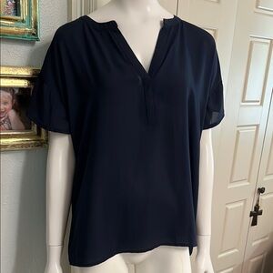 Navy Short-Sleeve V-Neck Women's Top Ann Taylor Large #281